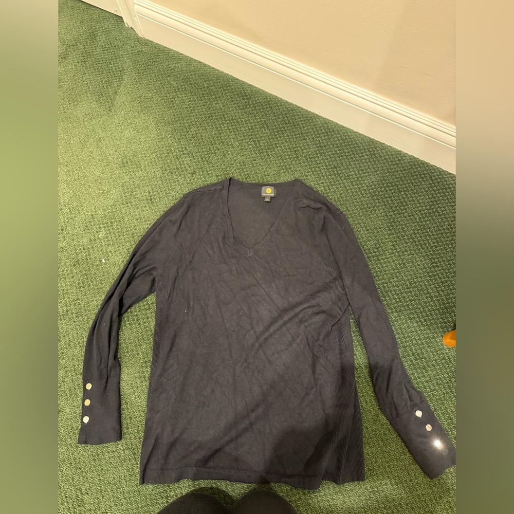 JM Collection Black Long Sleeve Tee sweater with silver studs on sleeve - Picture 3 of 14